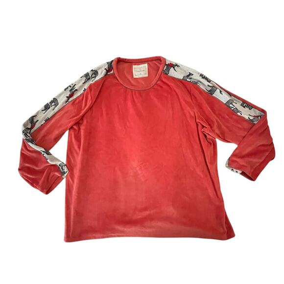 Cuddl Duds Christmas Pajama Top - Women’s XL - Red Reindeer Trim Sleepwear- EUC - Picture 1 of 5